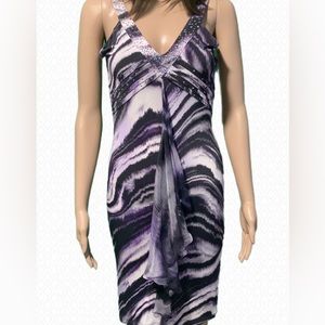 Balizza XS cocktail dress embellished v-neckline, purple/ white